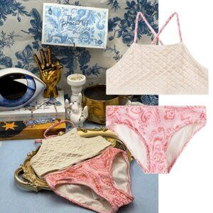 🆕 ZIMMERMANN KIDS 🧿 NWOT Ottie Crochet Bikini, Mismatched Pink Paisley Sz 1 Y